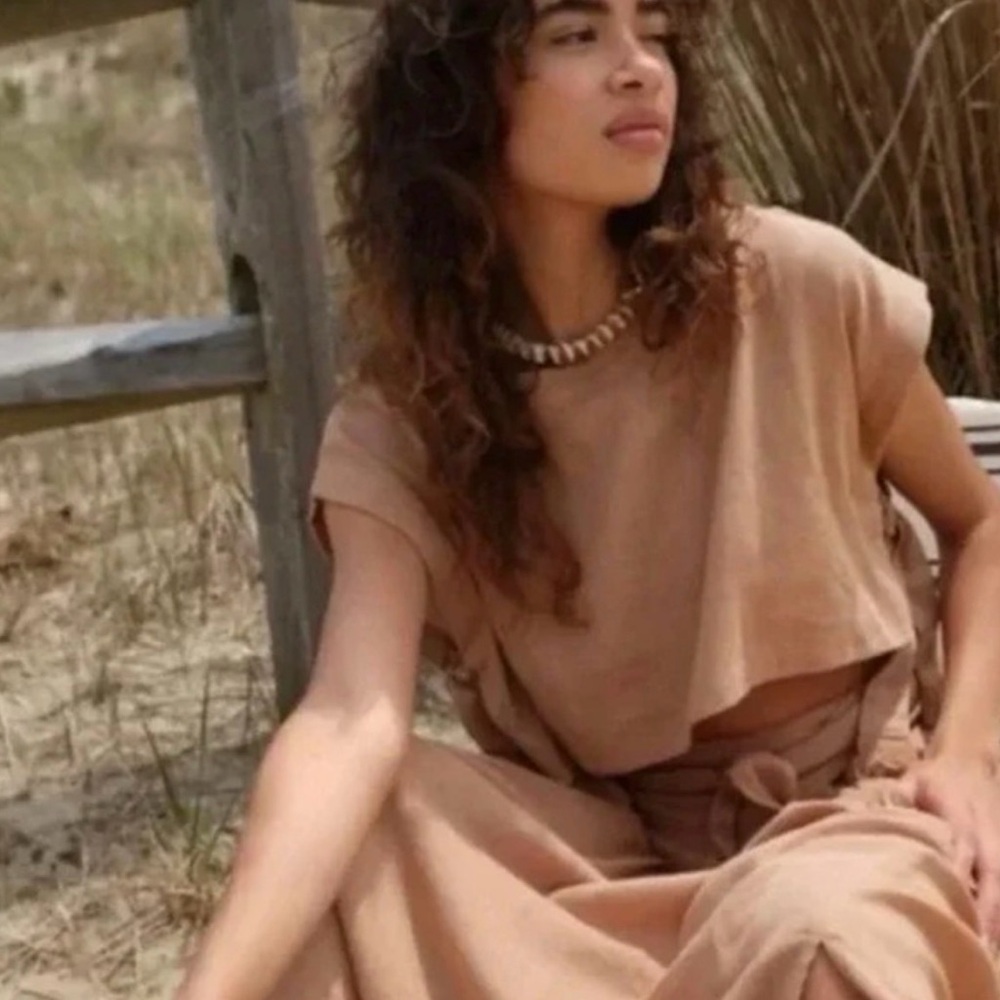 Free People Sun Down Two-Piece Skirt Set in Light Brown